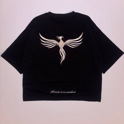 Boxy Black Tee/Cream Phoenix