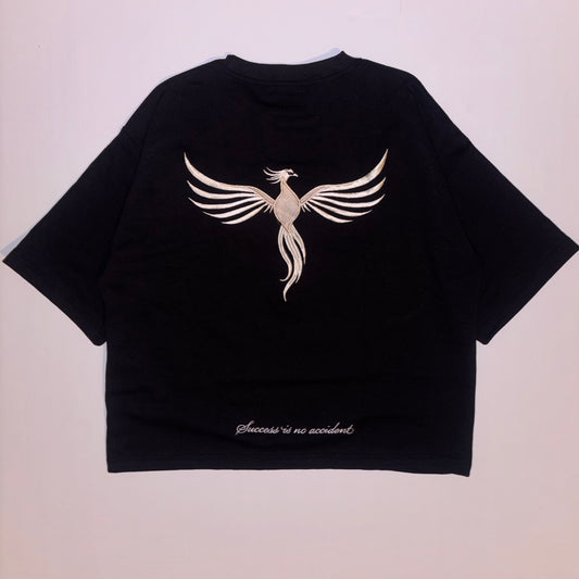 Boxy Black Tee/Cream Phoenix