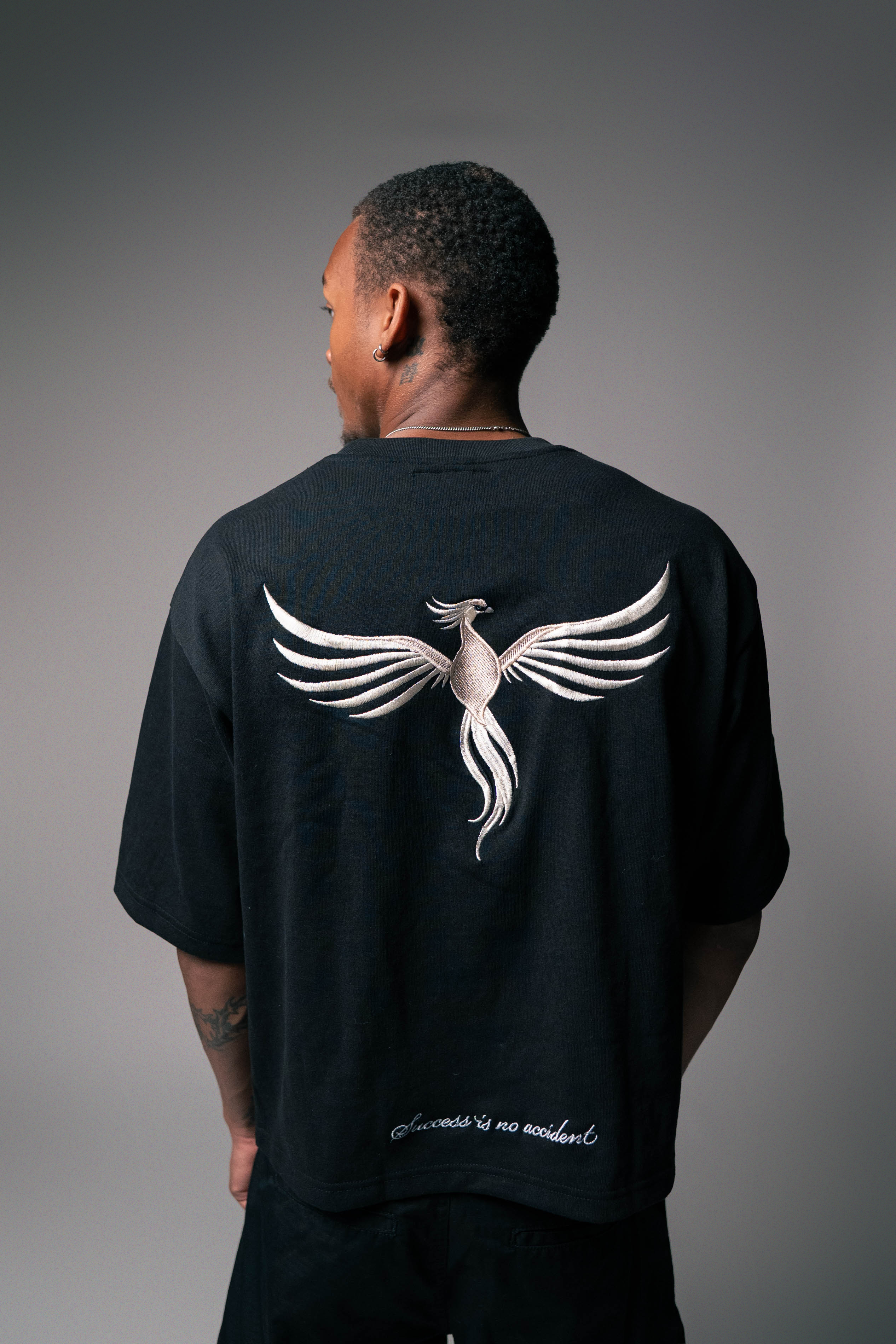 Boxy Black Tee/Cream Phoenix
