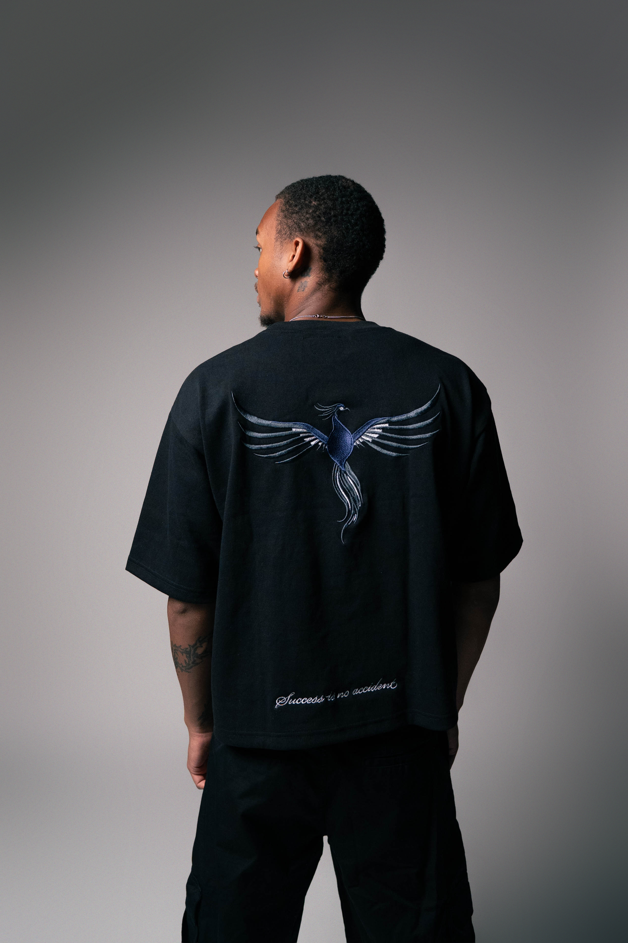 Limited Boxy Black Tee/Blue Phoenix
