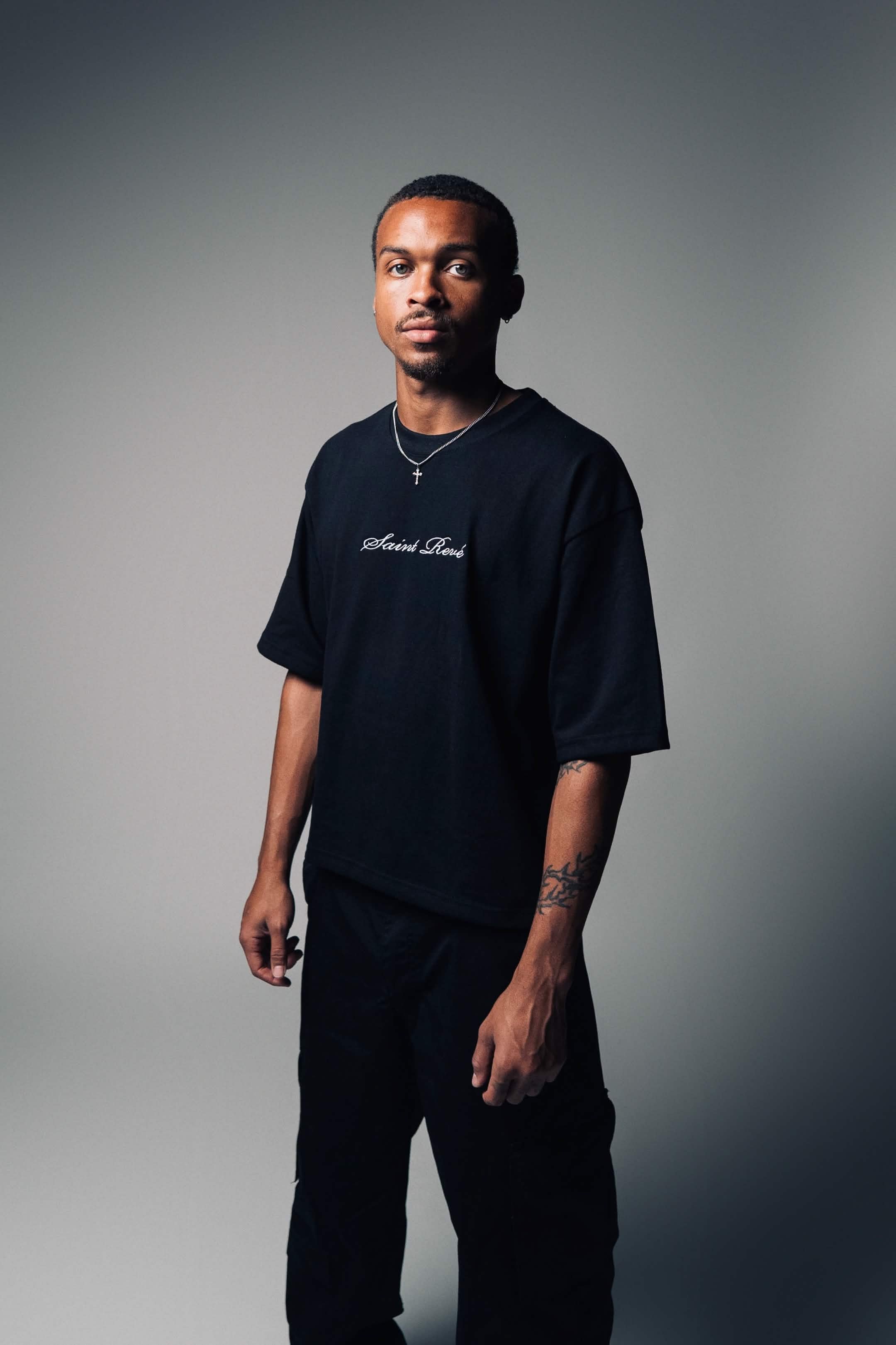 Boxy Black Tee/Cream Phoenix